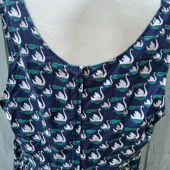 Fervour 3X Swan Print Sleeveless Dress Navy Blue V Neck Cotton Made in USA VTG - Picture 8 of 11
